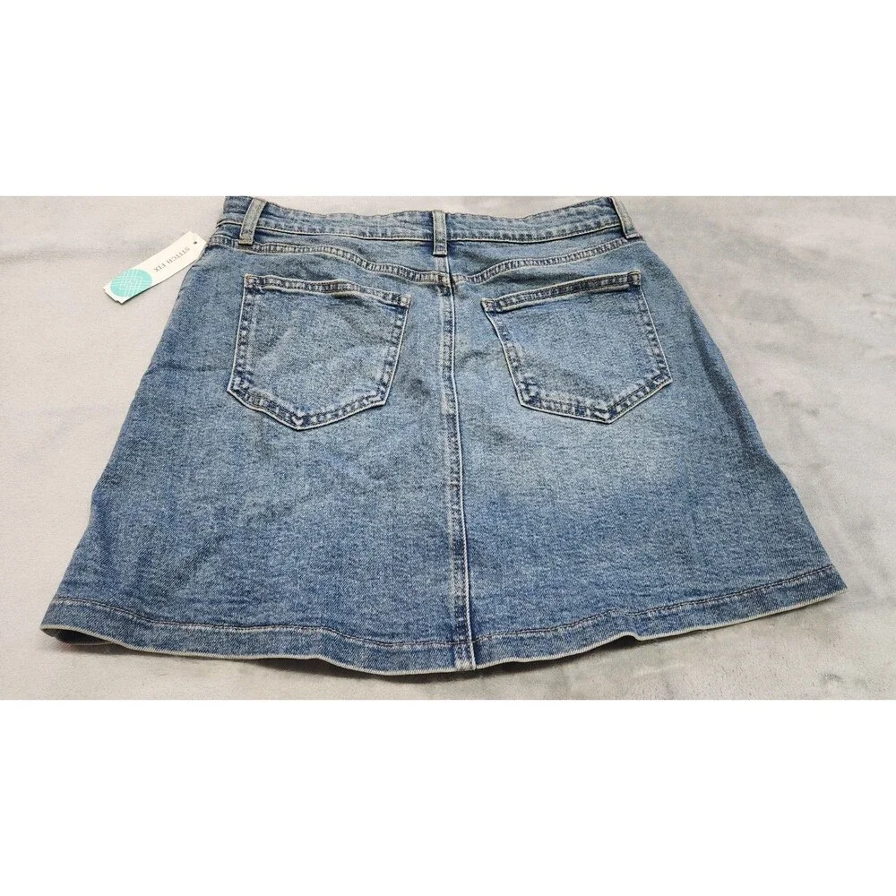 NWT Womens Large Just USA Light Wash Button‎ Front Stretch Aline Skirt